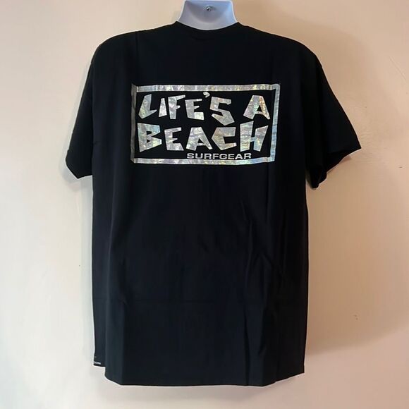 Life’s a Beach Black Holographic Logo T-shirt Sz L - Picture 4 of 5